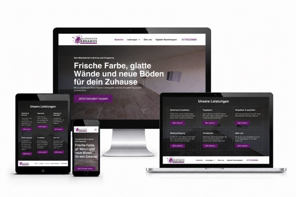 responsive webdesign für malermeister andrej abramov auf desktop, tablet und smartphone