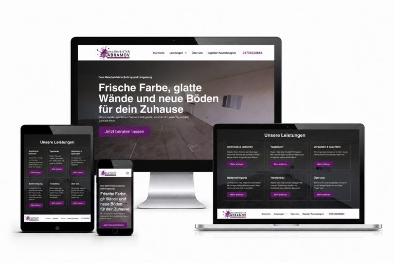 responsive webdesign für malermeister andrej abramov auf desktop, tablet und smartphone