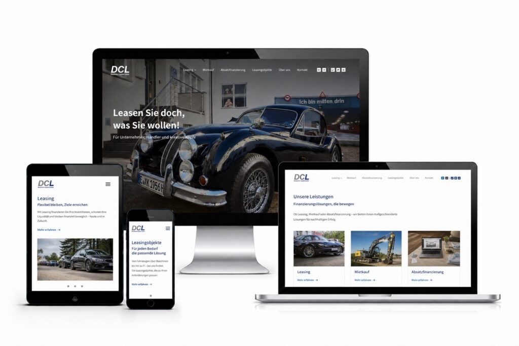 responsive webdesign für dcl deutsche capital lease auf desktop, tablet und smartphone