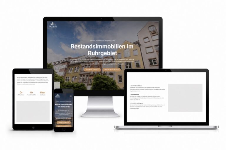 responsive webdesign für freyni immobilien auf desktop, tablet und smartphone