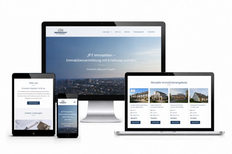 responsive webdesign für jft immobilien auf desktop, tablet und smartphone